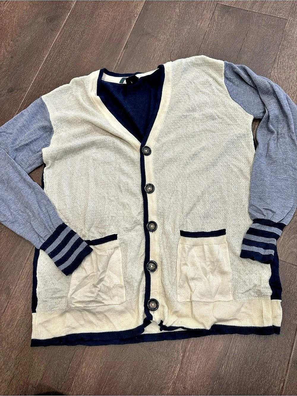 Anthropologie Left Of Center Striped Cardigan in Blue & Cream Size Small